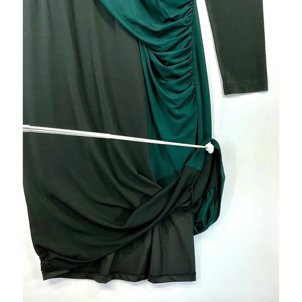 Hugo Boss Eretha Black Green Colorblock Dress Sz XL Ruched Long Sleeve Cocktail - Picture 14 of 14
